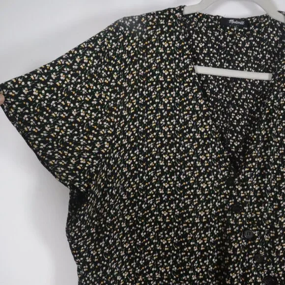 Madewell Women Button-Wrap Dress in Playground Posies Dress Size L Black Floral - Picture 7 of 16